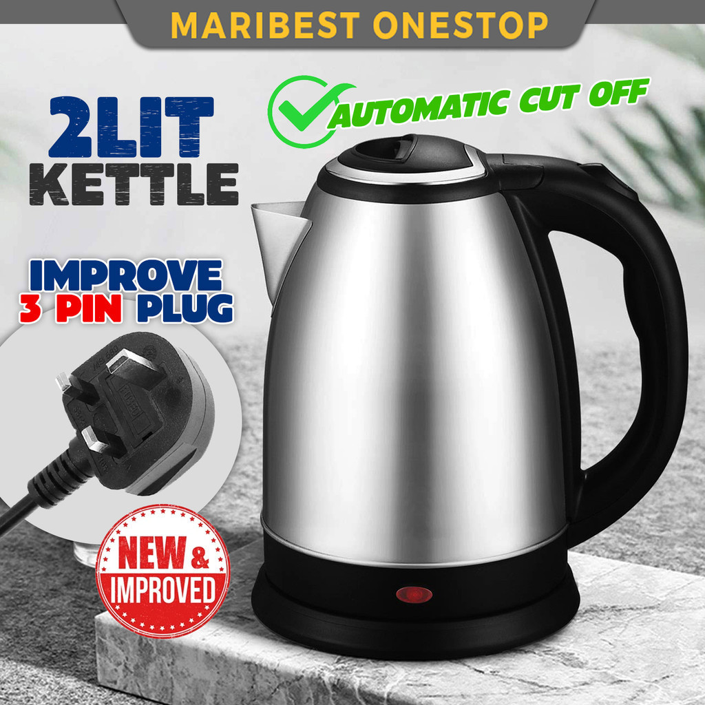 [MALAYSIA 3 PIN PLUG] 2Lit Stainless Steel Electric Kettle Heat Automatic Cut Off Jug Kettle Boil Hot Cerek Air Panas