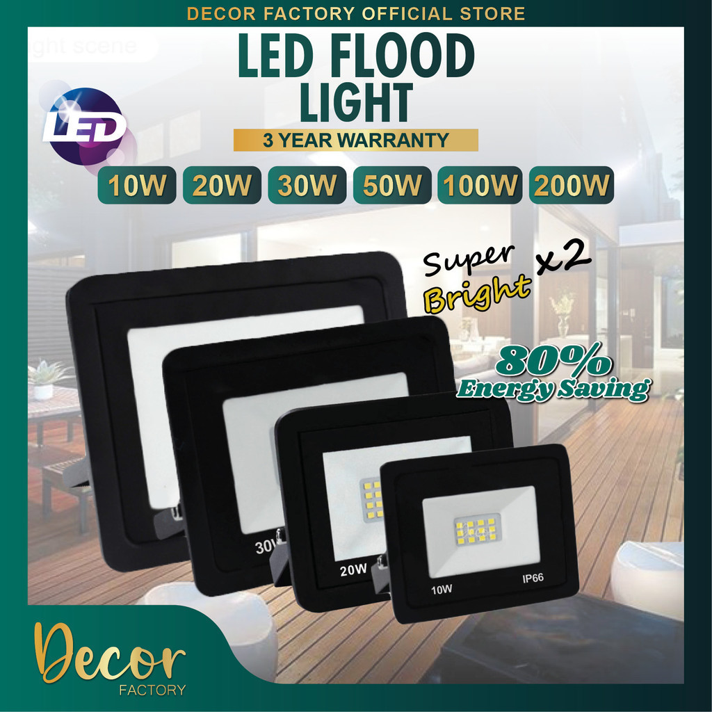 LED Flood Light 10W 20W 30W 50W 100W 200W Waterproof Outdoor Flood Light Spotlight IP66 Lampu Kecemasan Banjir