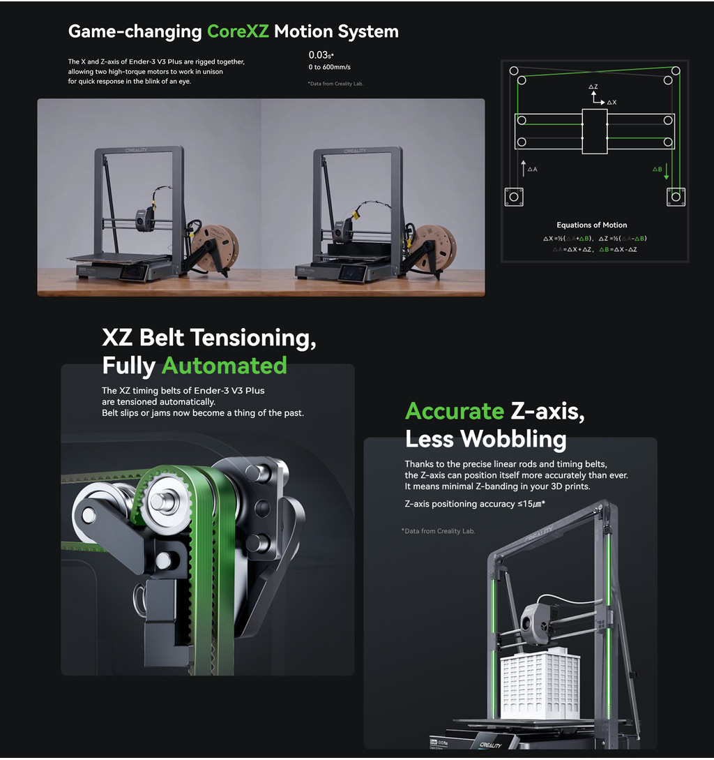 Creality ender 3 v3 plus xz, high speed fdm printer 600mm/s, one tap callibration, dual cooling, core xz synchronization
