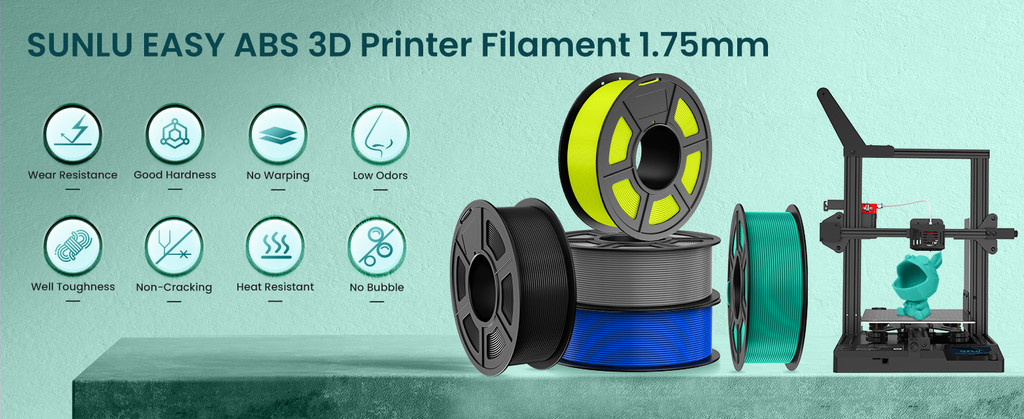Sunlu abs filament, easy abs filament abs less warp easy to print abs, less odor abs, strong abs filament no bubble