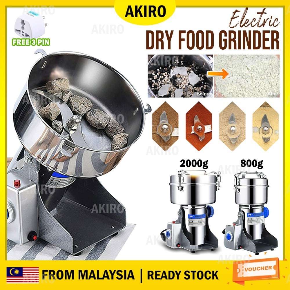 AKIRO Malaysia Pin 800g Stainless Steel 430 Dry Food Powder Spice Grinder Coffee Mill Flour Machine Pengisar Serbuk 磨粉机