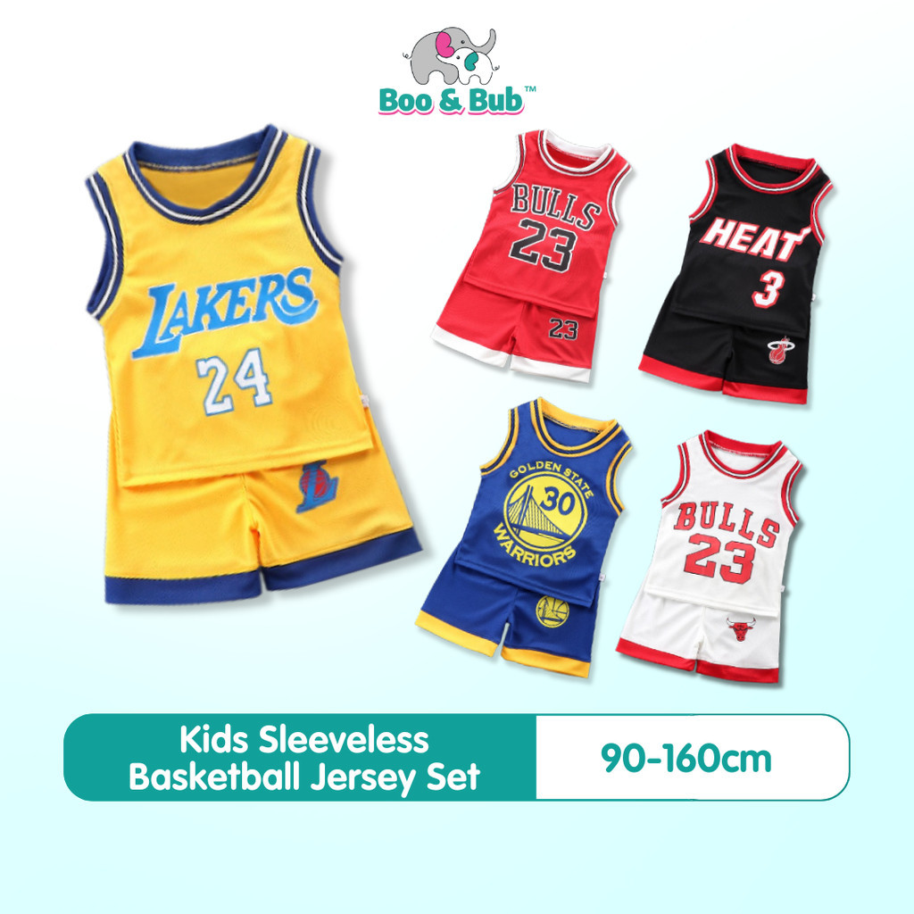 2PCS Kids Sleeveless Basketball Vest Set | Tracksuits T Shirt+Shorts Lakers Bull Sport Jersey