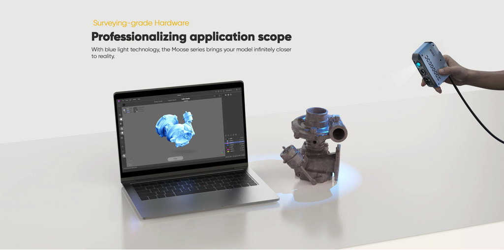 3dmakerpro moose series 3d scanner, 0.03mm high accuracy 24 bit color ai assisted 3d scanner engineering scanner medium