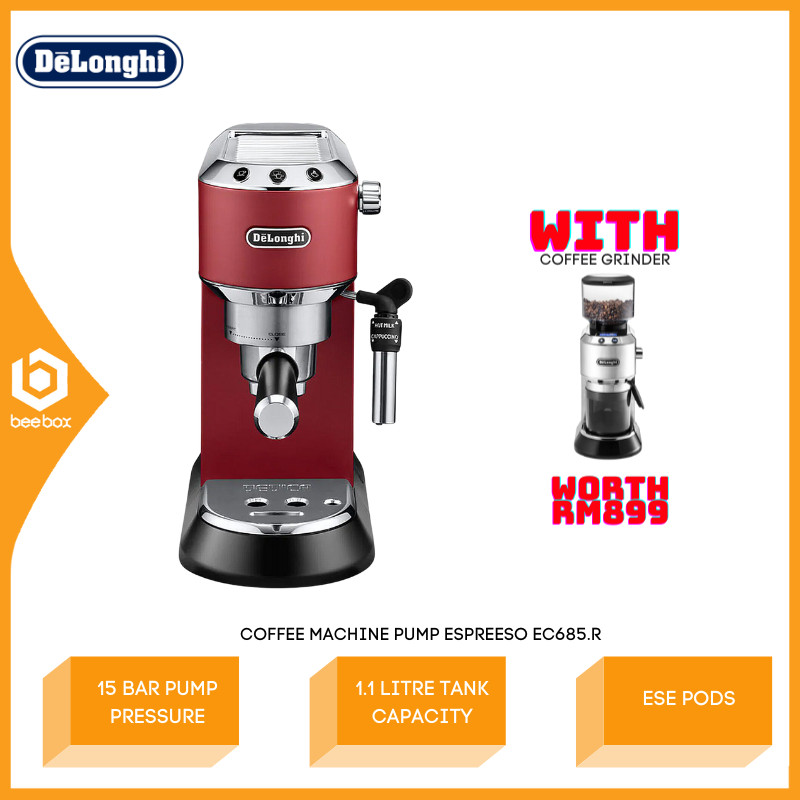 Delonghi EC685.R / EC685R Dedica Manual Pump Driven Coffee Machine Espresso Maker Matte Red