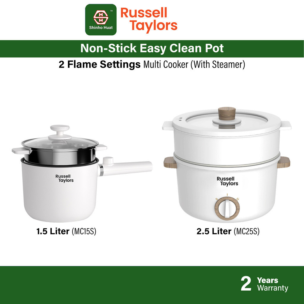 Russell Taylors Multi Cooker Steamer Hotpot Steam Soup Cooker Egg Boiler Stir Fry Cook Maggi mee MC15S MC25S