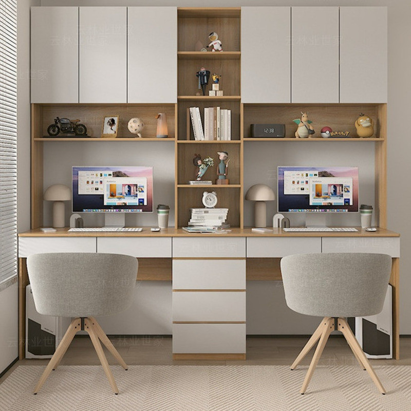 han QLW Table Q4 WKDBG Q4 Study Office  Computer Two Person Desk Modern Minimalist Writing Bookshelf Integrated Combinat