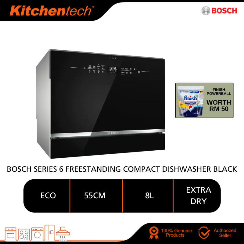 Bosch Serie 6 Freestanding Compact Dishwasher 55cm Black SKS68BB008 ExtraDry EcoSilence BOS024 Pencuci Pinggan