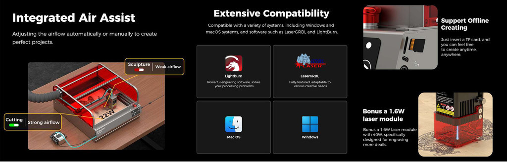 Creality falcon 2 pro laser engraver 40w 22w, small printer large engrave area, laser wood cutter, integrated air assist