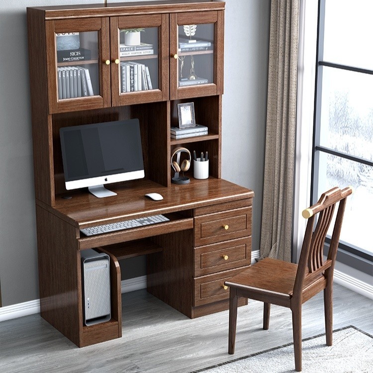 Bookshelf WKDBG   Walnut Q4 QLW han Solid Q4 Wood Table Computer Study Office Desk With C