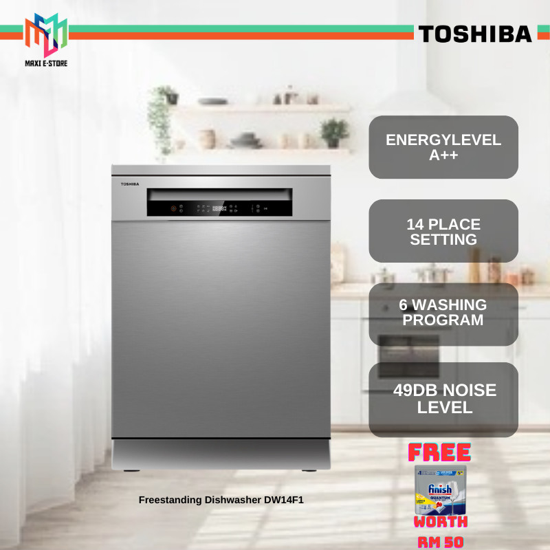 Toshiba DW-14F1 Free Standing Dishwasher 14 Place Setting Max 6 Programs DW14F1 Pencuci Pinggang