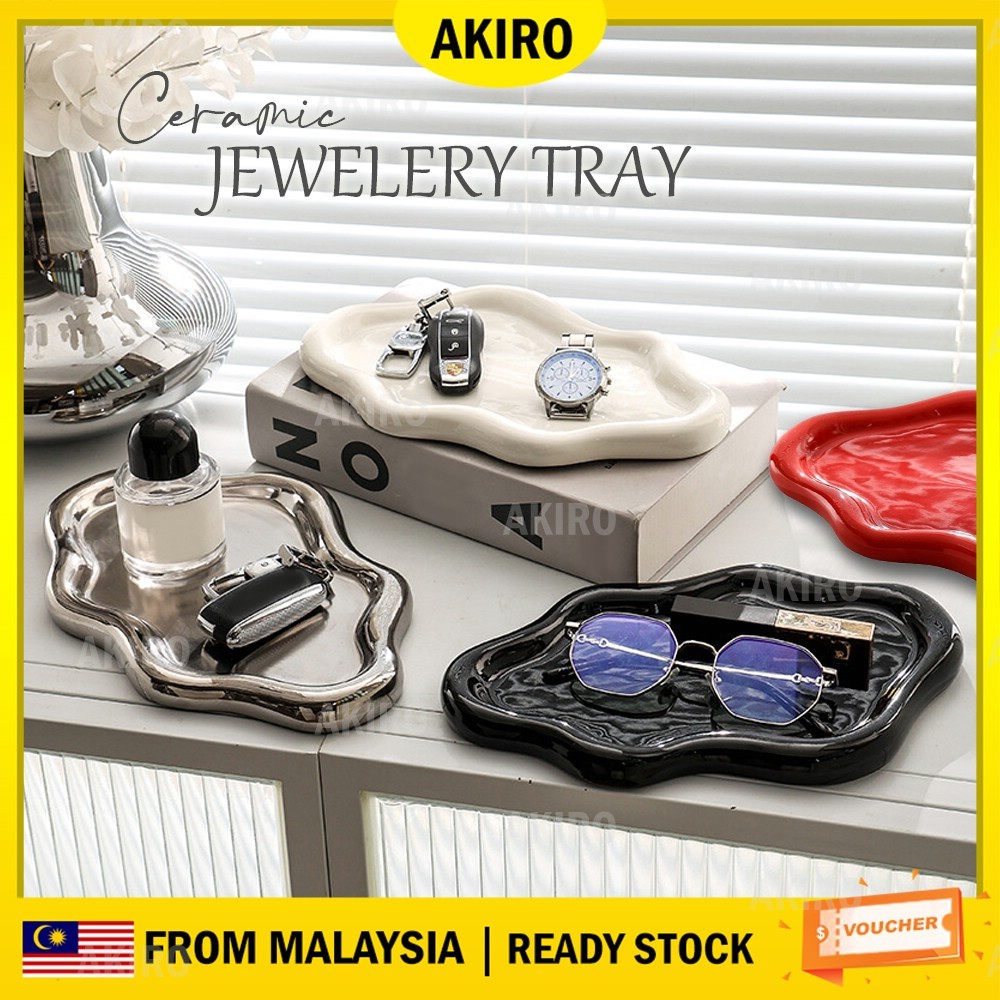 AKIRO 26CM Luxury Ceramic Cloud Tray Decorative Jewellery Tray Countertop Trinket Dish Dulang Perhiasan 陶瓷托盘
