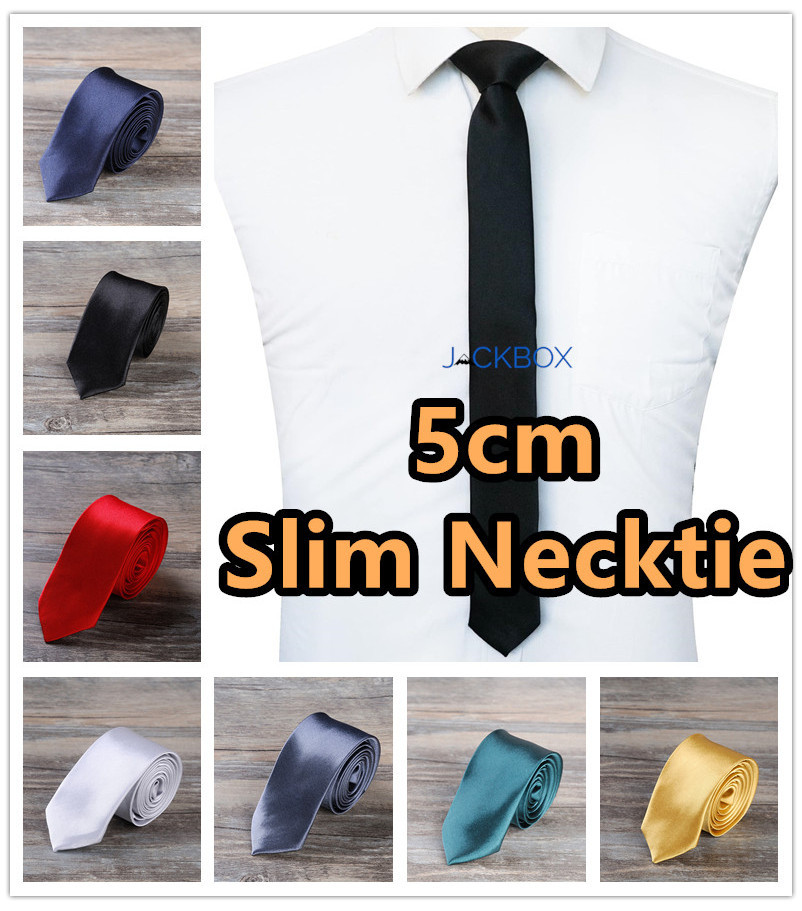 [Tie Clip+Gift Box] Men's 5cm Slim Skinny Necktie Ironless Solid Plain Colour Korean Casual Business Formal Neck Tie 655