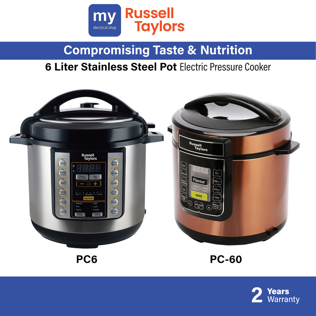 Russell Taylors 6 Liter Electric Pressure Cooker Stainless Steel Pot PC6 / PC-60 PC60 Steamer Soup Maker Rice Saute