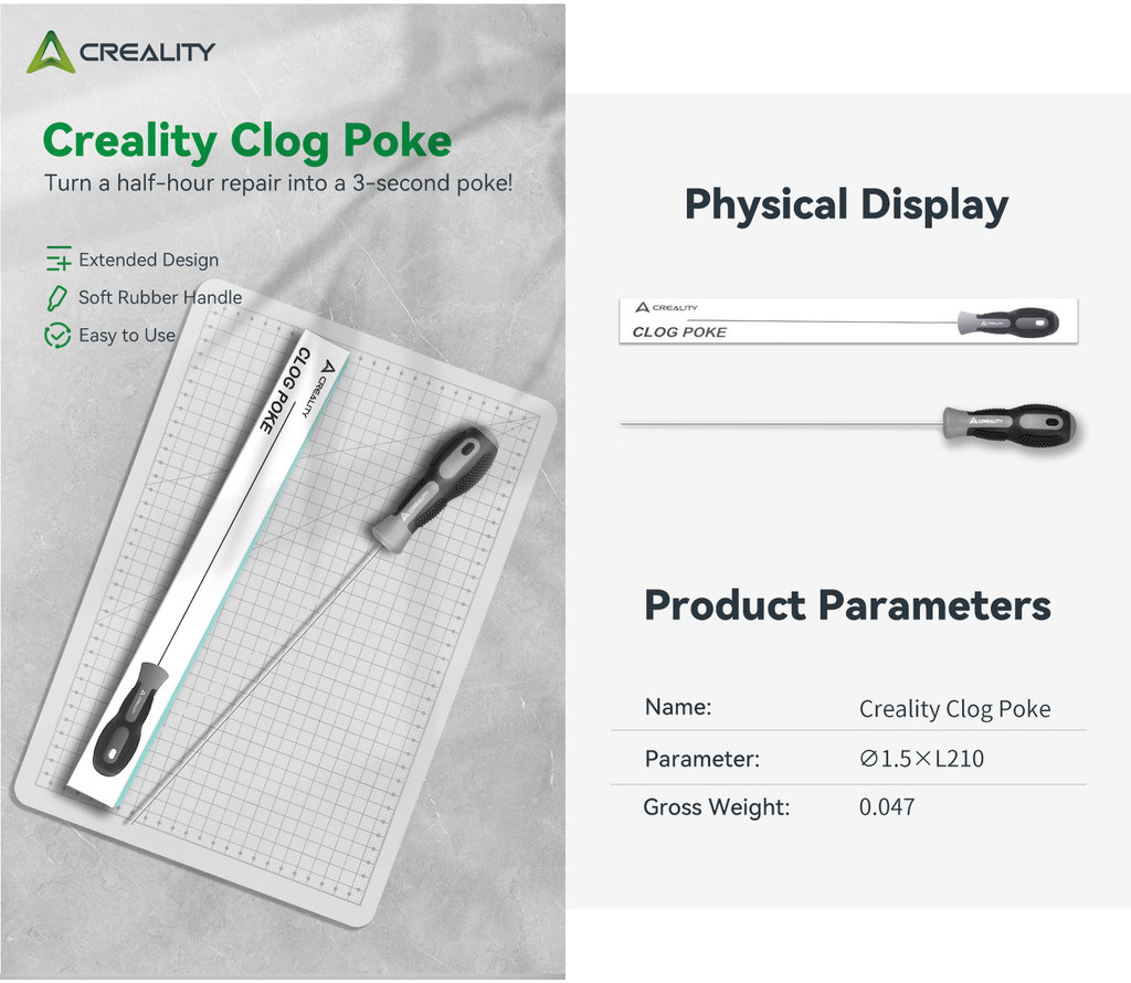 Creality clog poke, filament unclog cleaning needle, long cleaning needle for extruder hotend unclog 210mm original