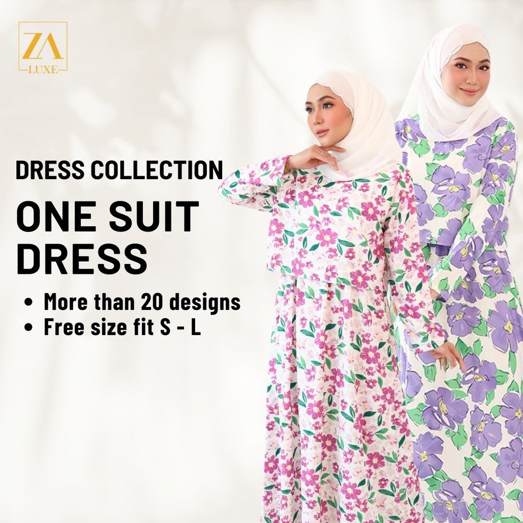 ZOE ARISSA DRESS MUSLIMAH WOMEN DRESS Floral Printed Design Dress Korean Style Formal Flowy Ironless AAYRA OneSuit Dress