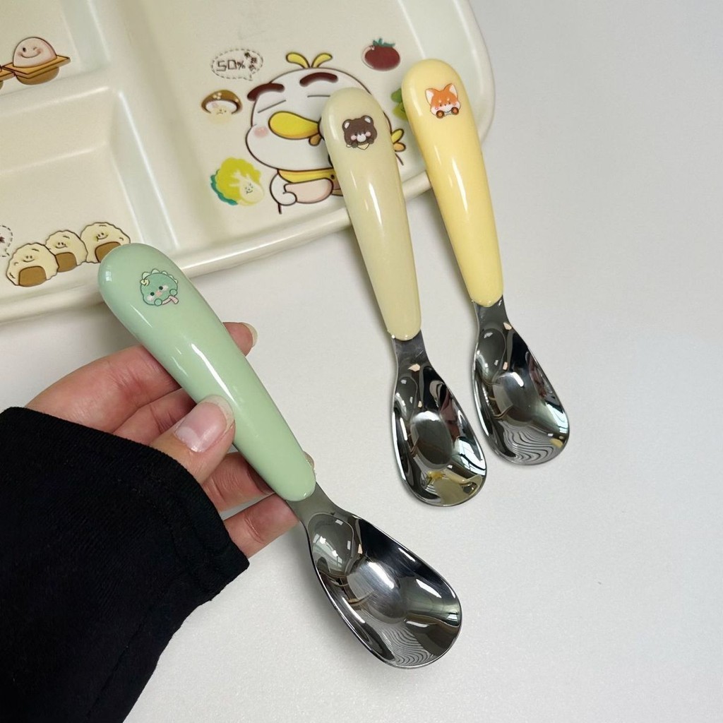 304 stainless steel children's spoon cartoon animal feeding spoon baby spoon deepening fruit ice cream dessert spoon