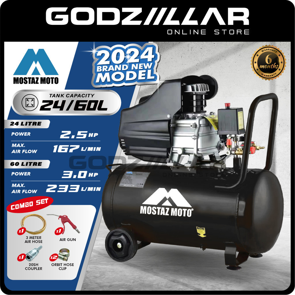 Mostaz Moto 24L 2.5hp & 60L 3.0hp Air Compressor | 6-Months Warranty
