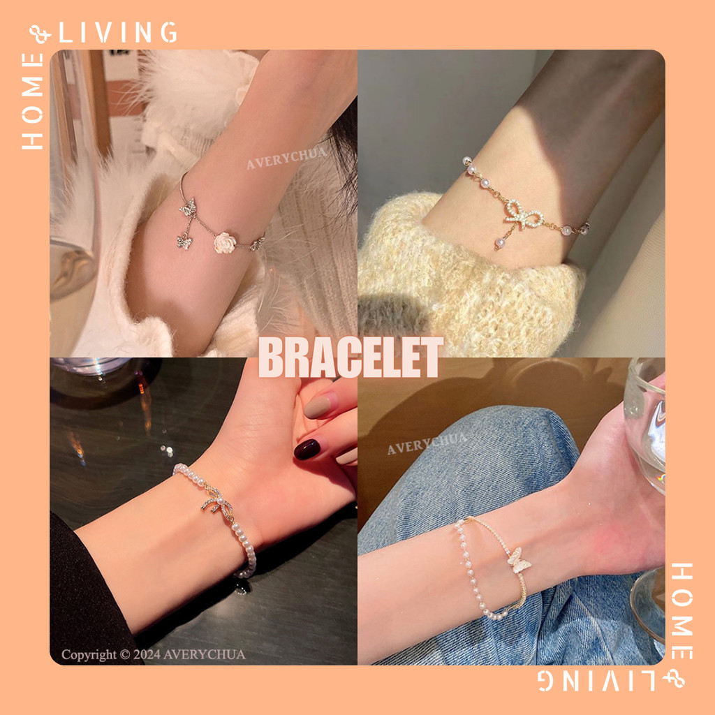 Gelang Bracelet Elegant Butterfly Rama-rama Elegan Pearl Chain Bracelet Bangles Wrist Chain Fashion