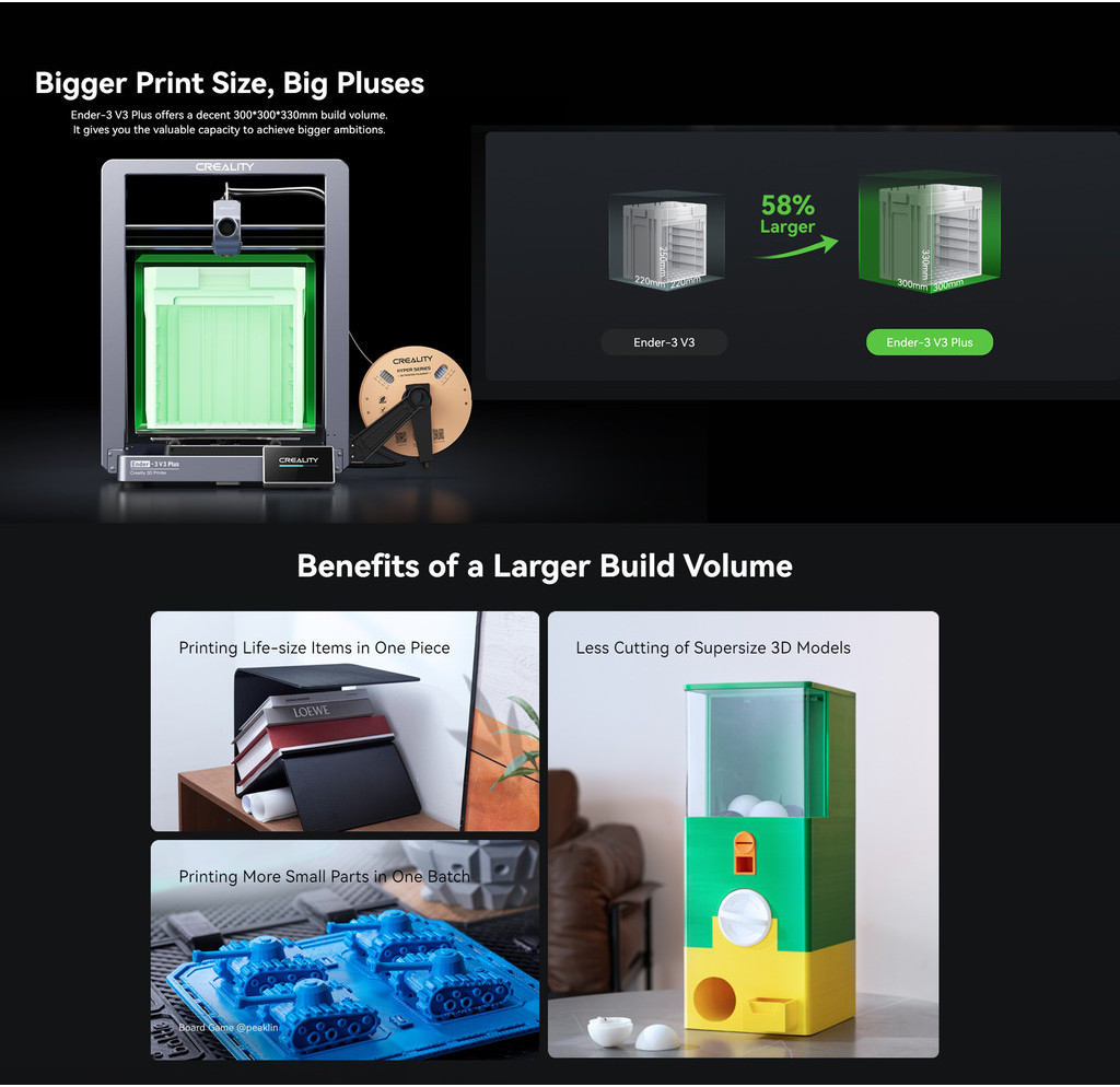 Creality ender 3 v3 plus xz, high speed fdm printer 600mm/s, one tap callibration, dual cooling, core xz synchronization