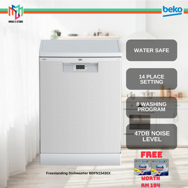 Beko BDFN15430X Freestanding Dishwasher with 14 place settings 60cm Full-size Pearl Inox Water Safe Pencuci Pinggan