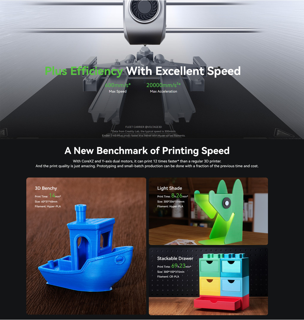Creality ender 3 v3 plus xz, high speed fdm printer 600mm/s, one tap callibration, dual cooling, core xz synchronization