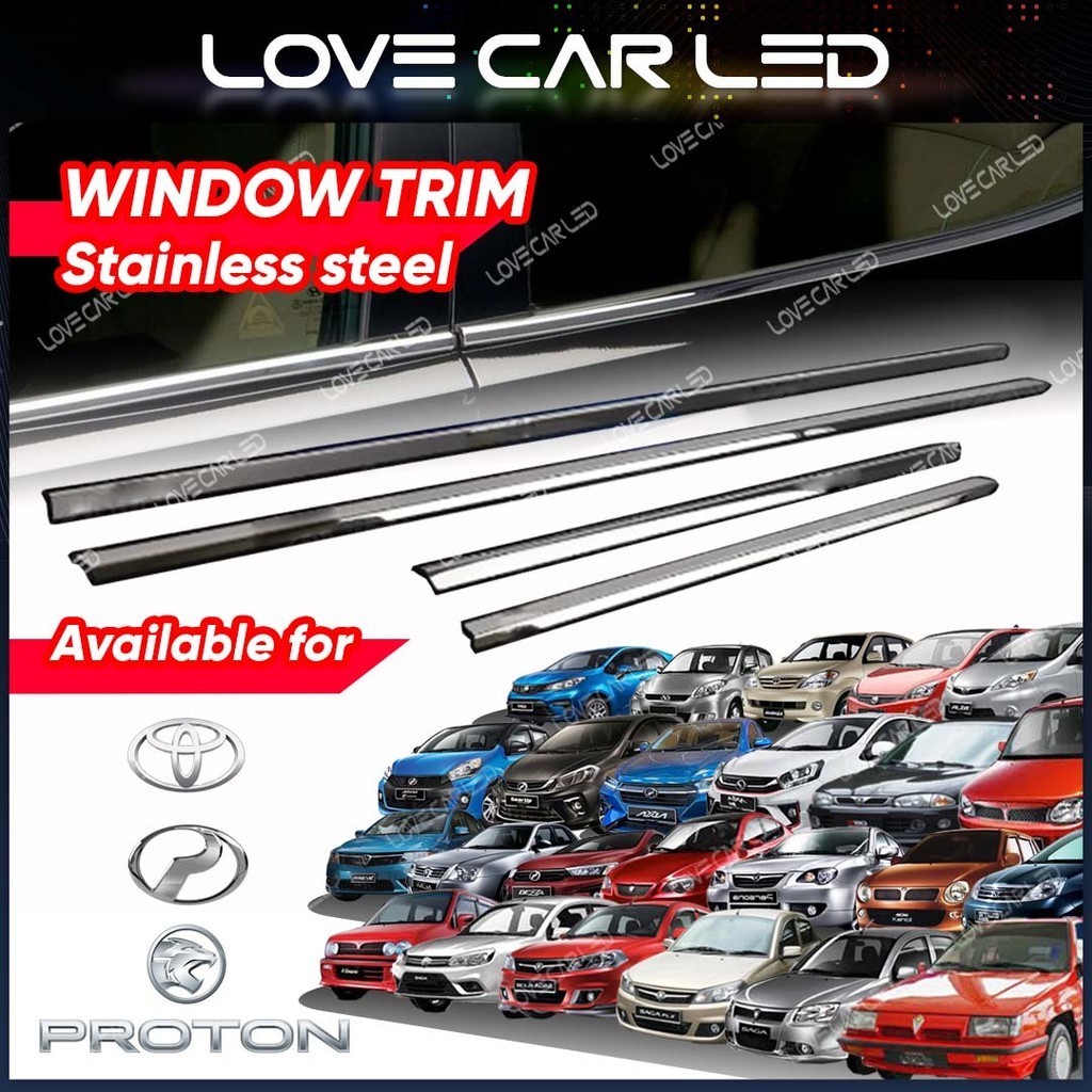 Perodua Proton Toyota Honda Door Window Panel Chrome Trim Stainless Steel Lining Bezza Myvi Alza Axia Exora Saga Iriz