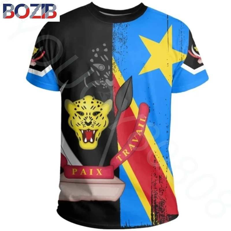 Democratic Republic Of The Congo Flag Graphic T Shirts Blue National Emblem T Shirt For Men Clothes Sports Jersey Kid Tee Boy Tshirt