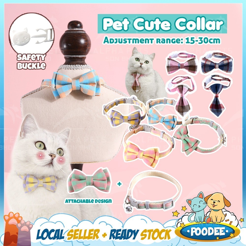 POODEE Rantai Kucing Pet Cat Dog Collar Bow Tie Kolar Kucing Cute Nice Adjustable Pet Neck Strap Dog Cat Rabbit Kitten