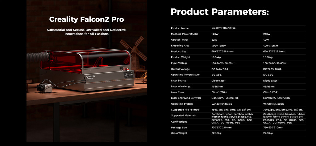 Creality falcon 2 pro laser engraver 40w 22w, small printer large engrave area, laser wood cutter, integrated air assist