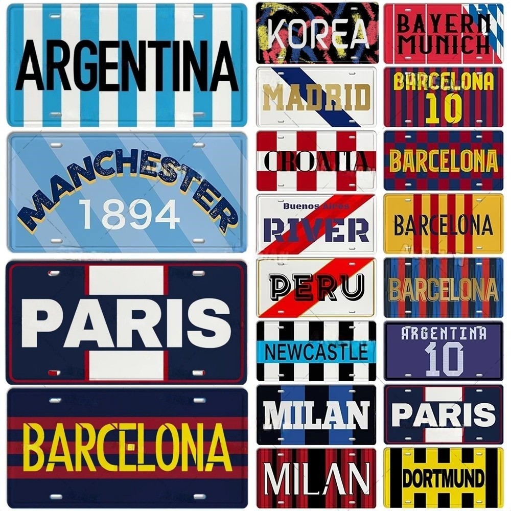 FJ Decor Car Metal Sign Ctiy License Plate Madrid Country Metal Plaque Tottenham Decortaive