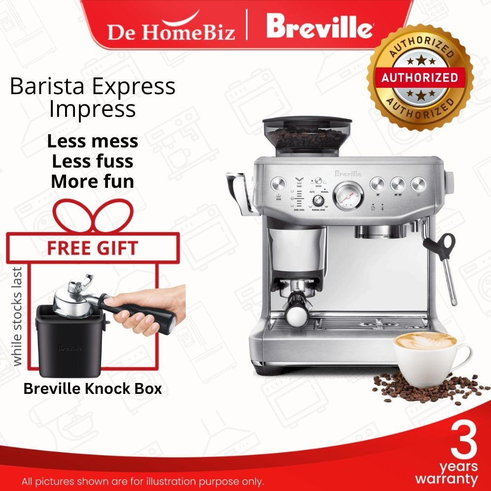 BREVILLE BES876 Barista Express Impress Espresso Coffee Machine with Smart Tamping, Grinder & Milk Frother (SIlver)