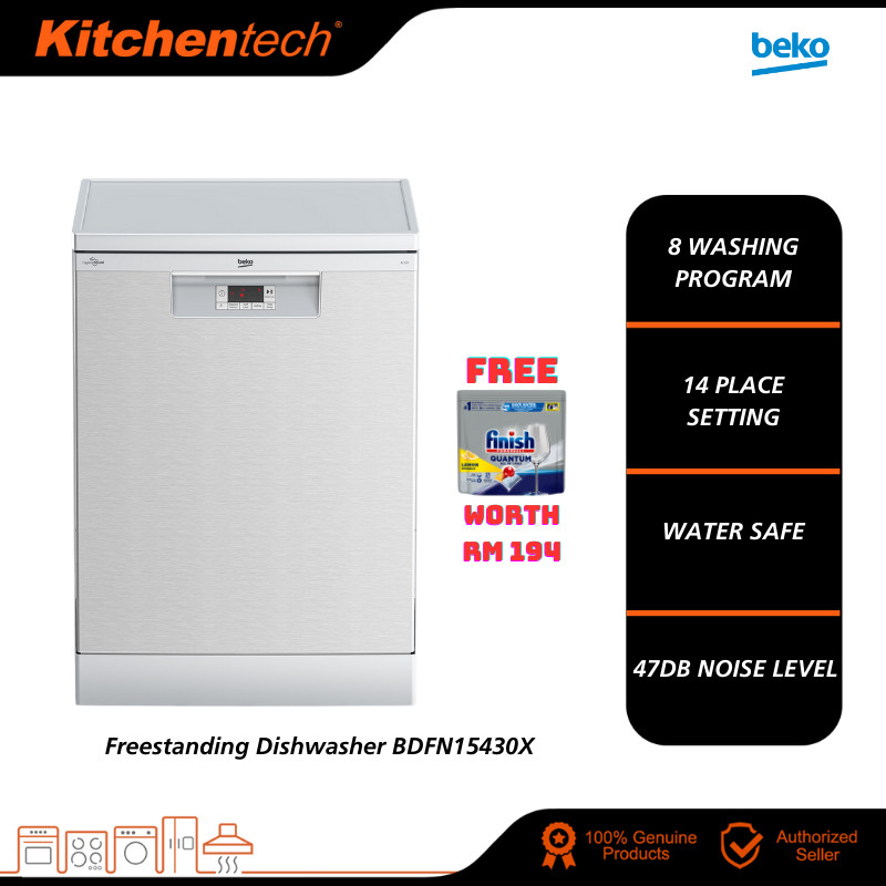 Beko BDFN-15430X Free Standing Dish Washer Dishwasher 14 Place Setting 8 Washing Inverter BDFN15430X Pencuci Pinggang