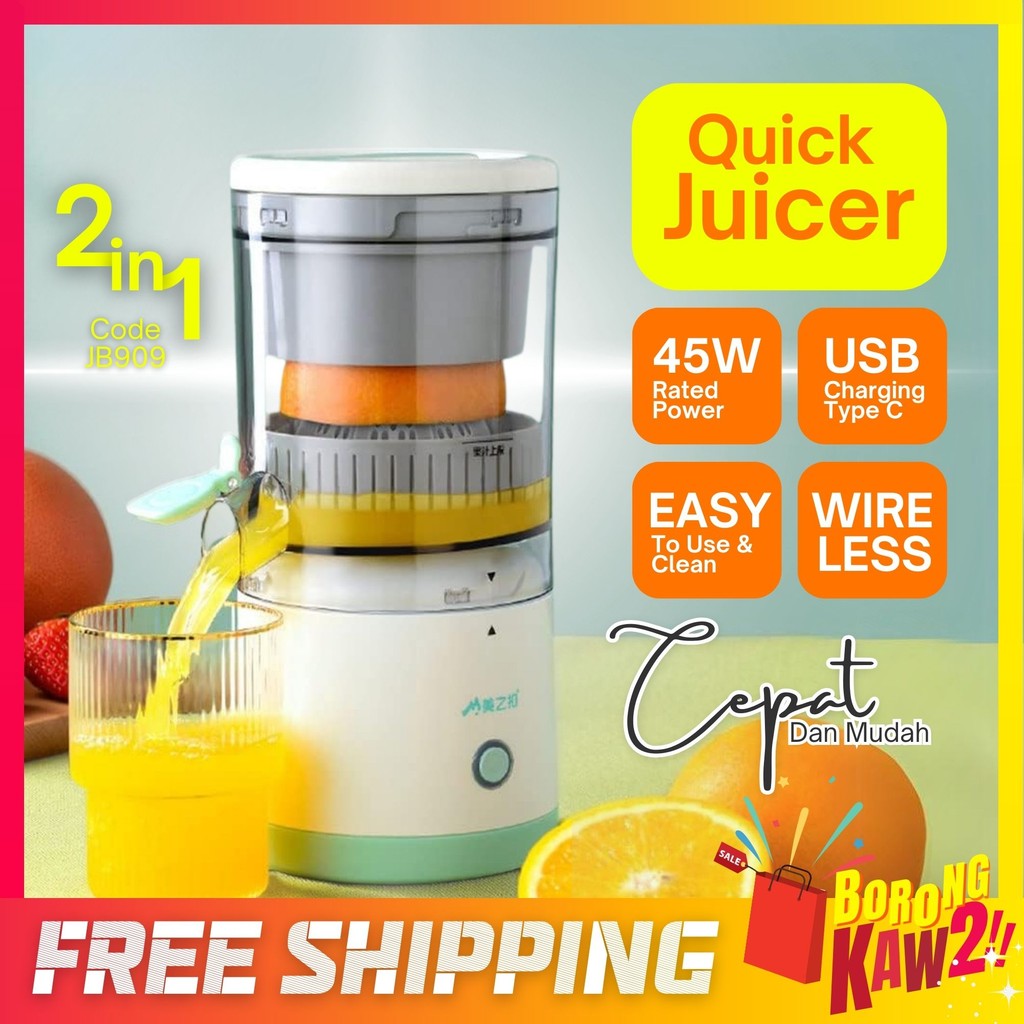 BKK 2in1 Fruit Juicer Cordless Citrus Fruit Blender USB Type C Portable Mesin buah Jus Oranges Apple Pomegranate JB909