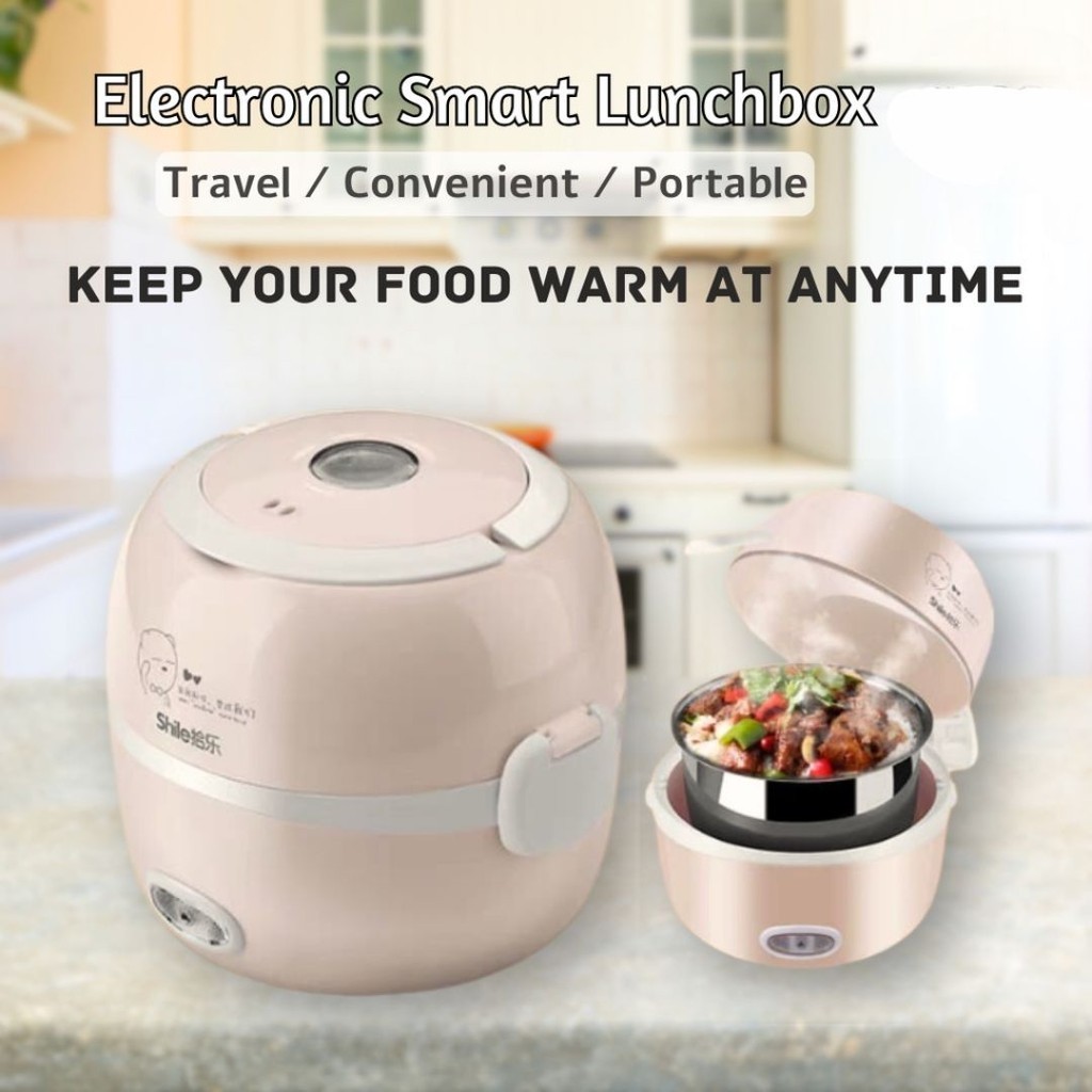 2 Layer Mini Rice Cooker Stainless Steel Steamer Portable Meal Thermal Heating Lunch Box Food Container Warmer