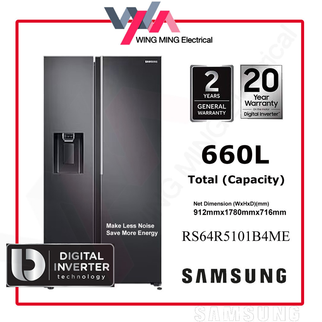 Samsung 660L Refrigerator Freezer Side By Side 2 Door/Peti Ais 2 Pintu (RS64R5101B4) Peti Sejuk/Fridge/冰箱 RS64R5101B4/ME