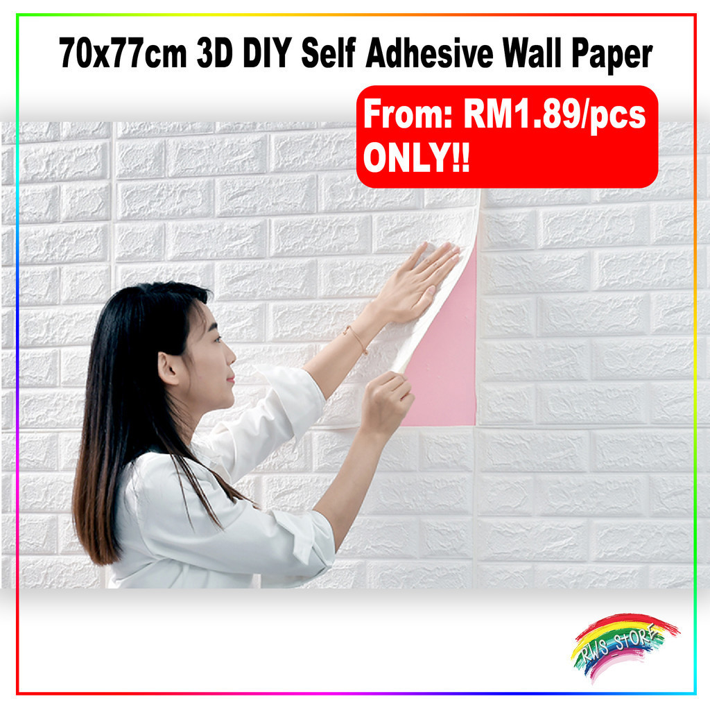 70x77cm 3D DIY Self Adhesive Sticker Brick Foam Wallpaper DIY 3D自粘墙纸 3D Wall Paper Dinding / Pelekat Dinding