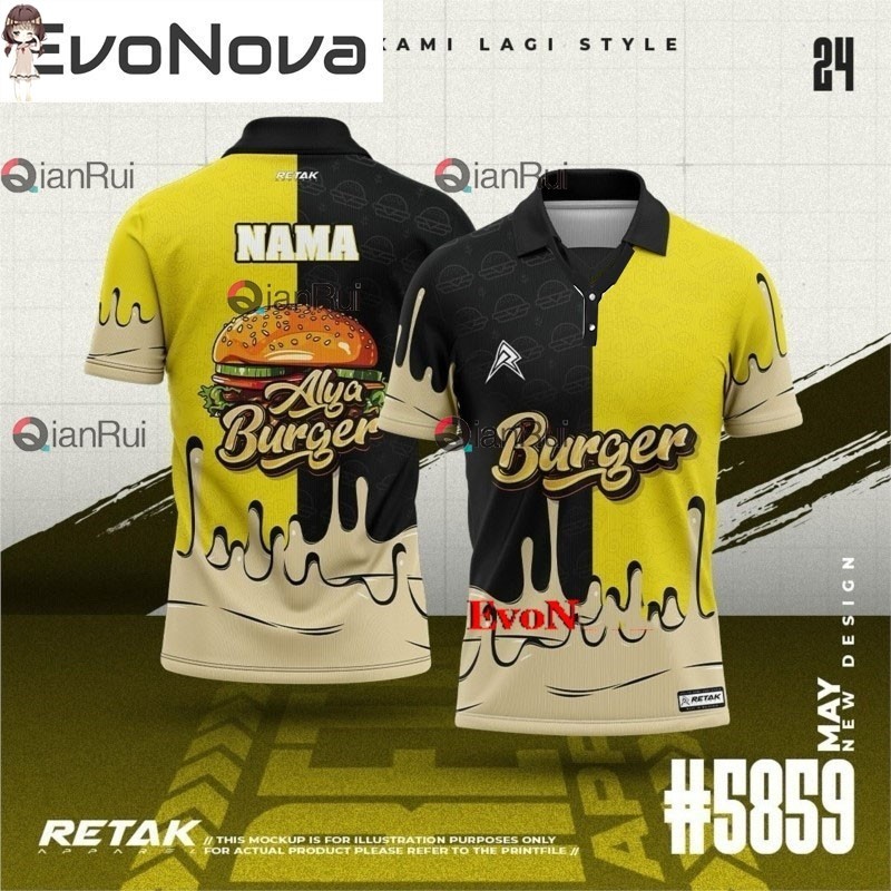 BURGER DITION Retro Jersey Custom Baju Tshirt Lelaki Thailand Viral Custom Jersey Ootd Collar Blvckroseapparel Polo Shirt Stand Collar Plus Size Men Women