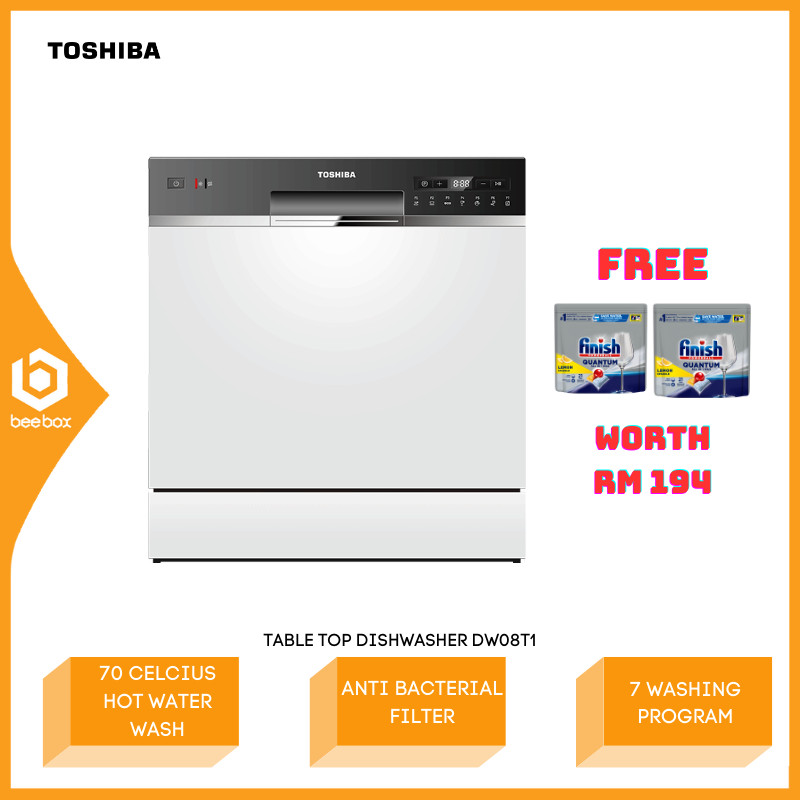 Toshiba DW-08T1 / DW08T1 Portable Table Top Dishwasher | 8 Place Setting | UV-LED | 8L Water | max 83 pieces