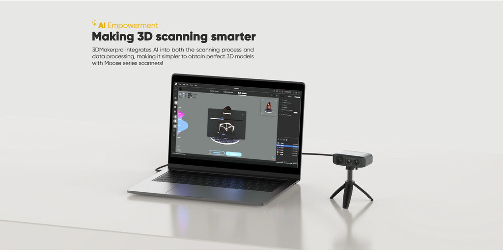 3dmakerpro moose series 3d scanner, 0.03mm high accuracy 24 bit color ai assisted 3d scanner engineering scanner medium