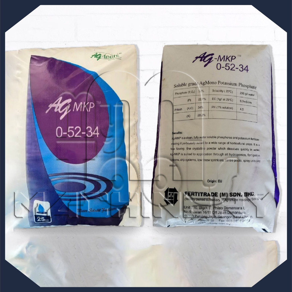 (FULL BAG) M.Machinery AG Tech 25kg Monopotassium Phosphate 0-52-34 (MKP) Macro Nutrients | Fertilizer Baja Fertigasi
