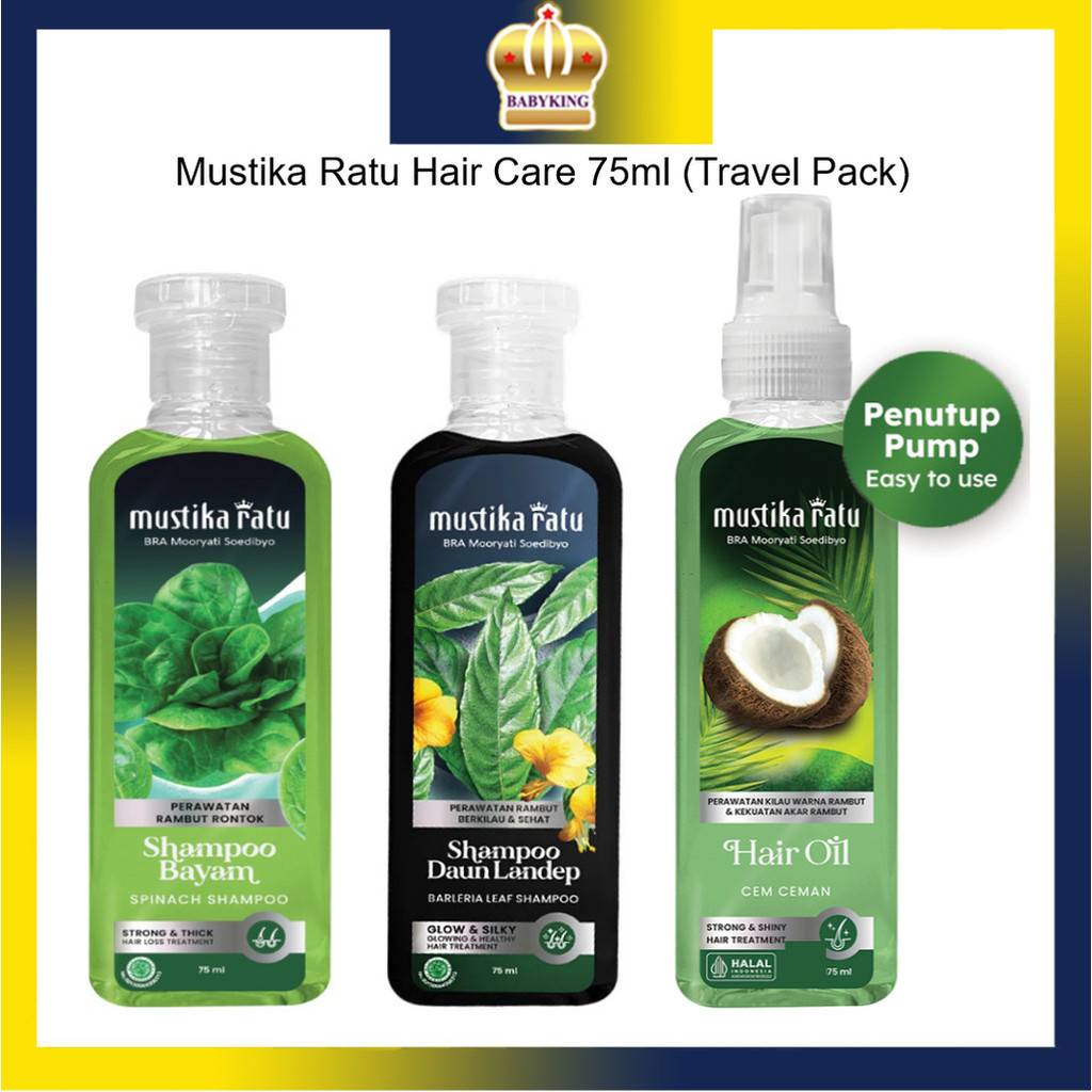 Original Mustika Ratu Travel Pack (75ml) Shampoo Bayam , Daun Landep, Merang , Daun Waru , Hair Tonic , Minyak Cem Ceman