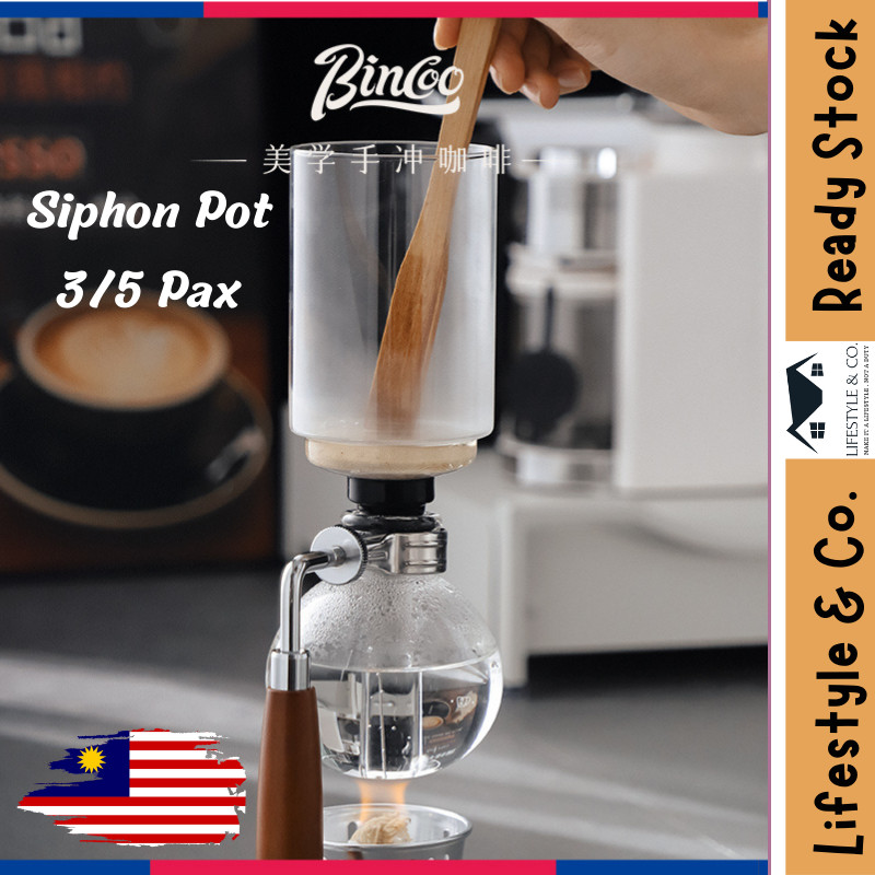Bincoo - Wood handle Glass Siphon Coffee Maker 3/5pax Tabletop Pot Syphon