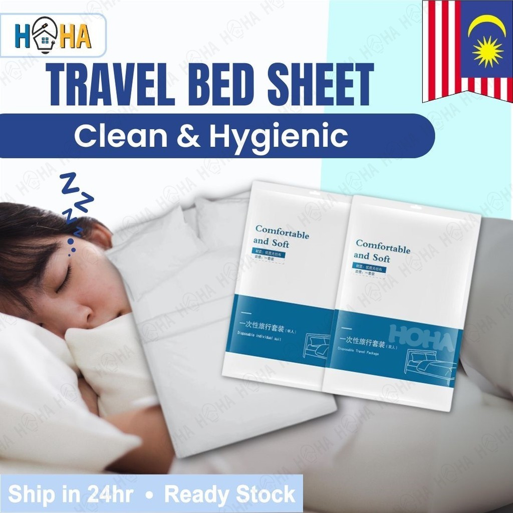 【4Pc Set】Single Use Disposable Travel Bed Cover Sheet Pillow Case Quilt Blanket Single Queen Sarung Tilam 旅行 床套