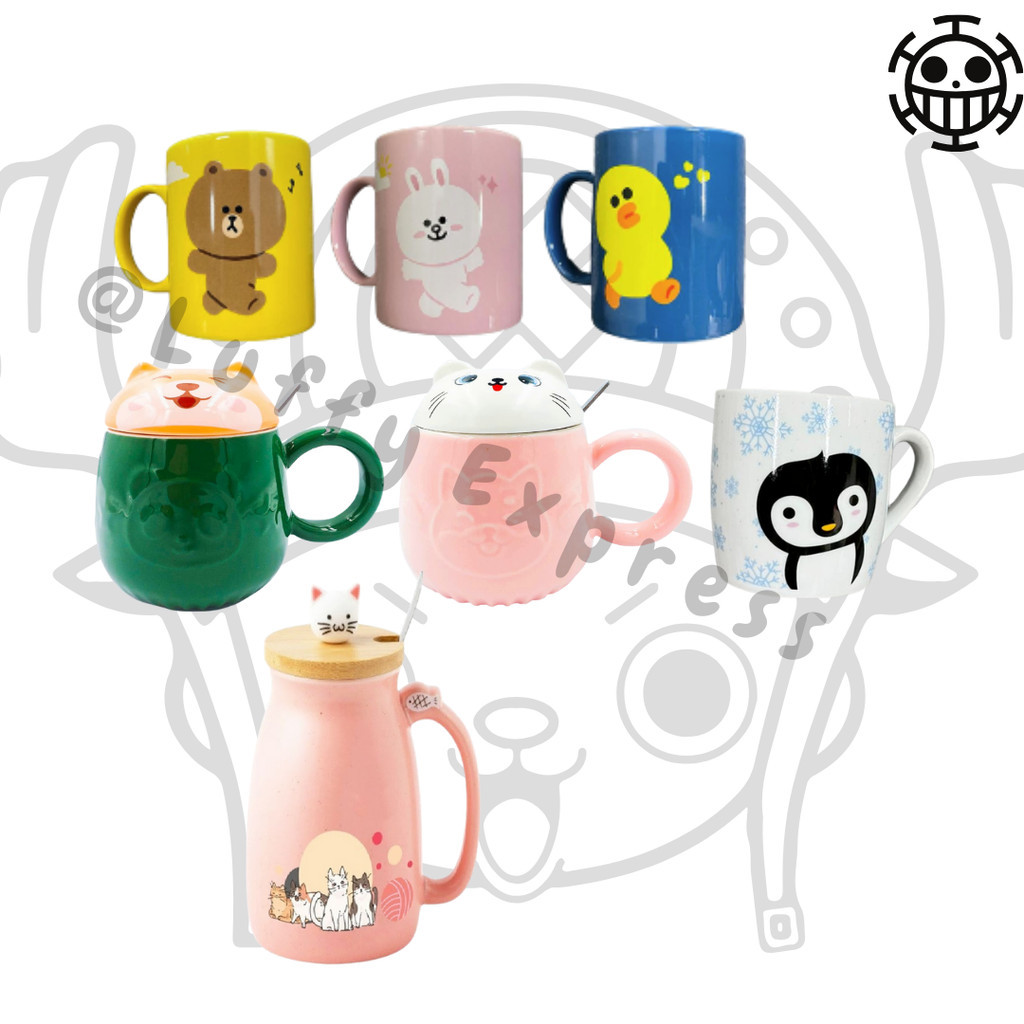 Cute Cat Cartoon Line Rainbow Ceramic Stainless Steel Mug Cup Cute with Lid or Spoon 220ml 420ml