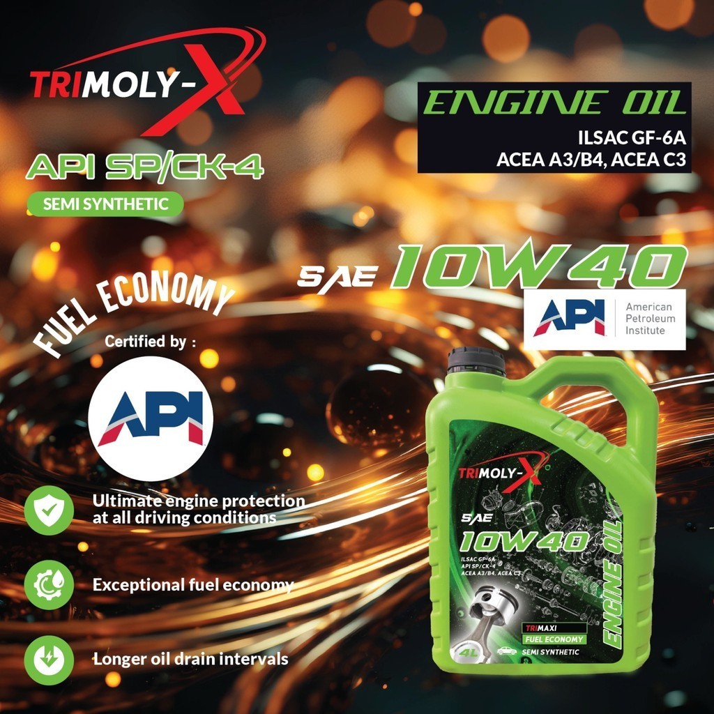 TRIMOLY-X TRIMOLYX 10W40 SEMI SYNTHETIC ENGINE OIL SP/CF 4L Car Lubricant Minyak Hitam Minyak Enjin Kereta