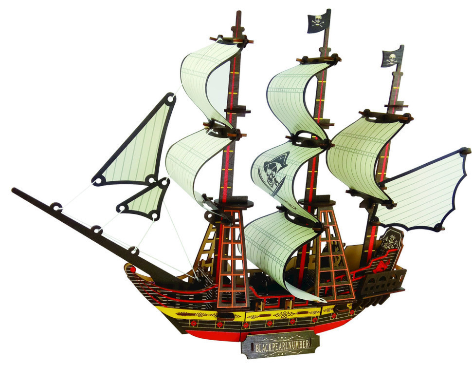 Wooden Teaching Aids Night Market Running Rivers Lake Laser Cutting Pirate Ship Model 3d Three-Dimensional Puzzle Toy diy