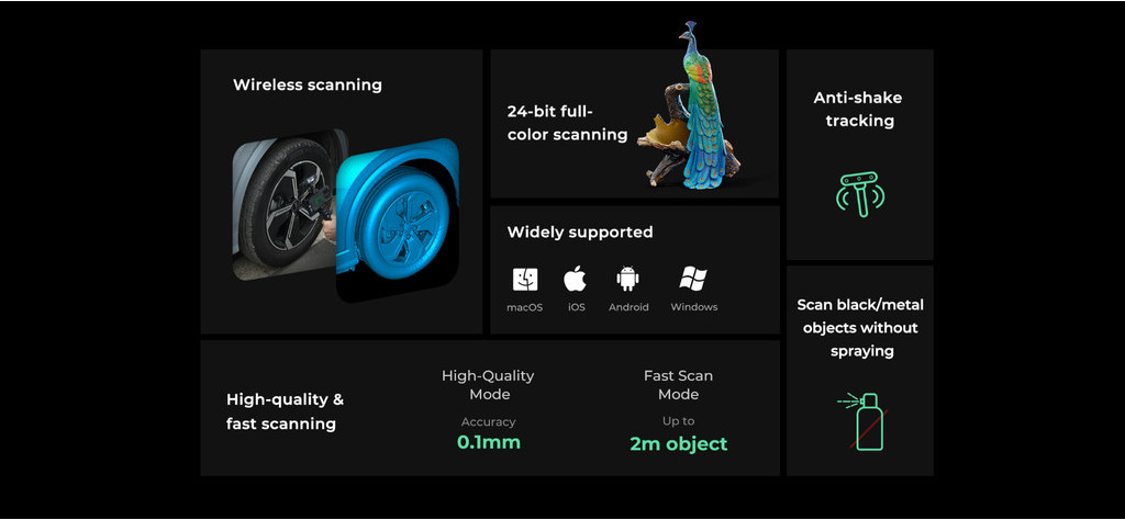 Creality cr scan ferret pro 3d scanner portable handheld 0.1mm high precision 30fps quick scanning 2024