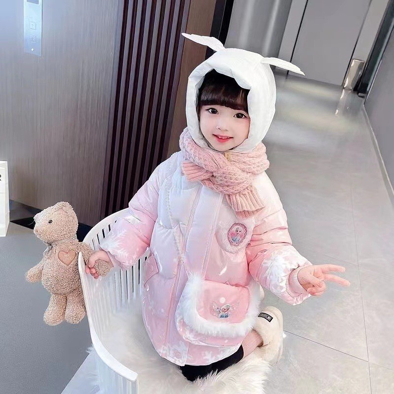 Children's winter girls plus cashmere fashion down jacket Little girl winter foreign style coat princess send backpack money