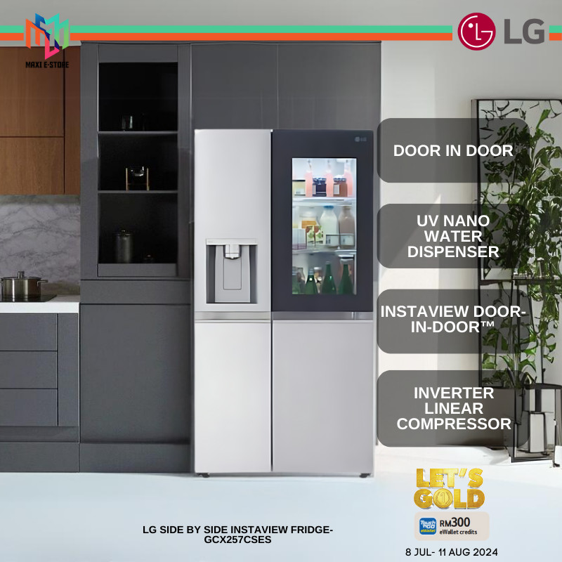 LG Side-by-Side with InstaView & Door-in-Door Fridge in Noble Steel (635L) GCX257CSES