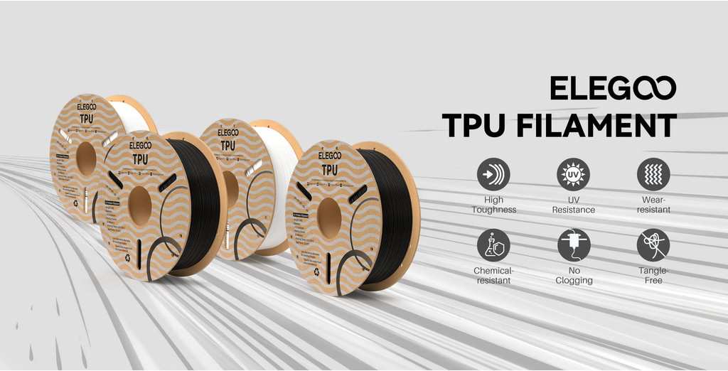 Elegoo tpu filament 1kg 1.75mm 95a shore hardness, uv resistant easy to print elastic filament for fdm printers